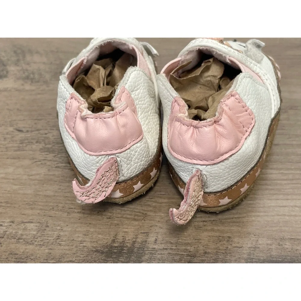 Robeez Evie Magical Unicorn Soft Sole Baby White Rose Gold Leather Star 6-12M